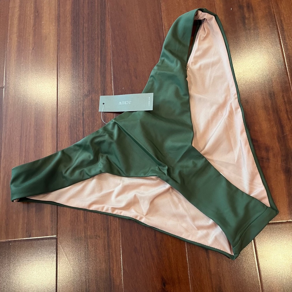 J.Crew Green Bikini‎ Bottom Swim Olive Safari Solid BC125 Size Large